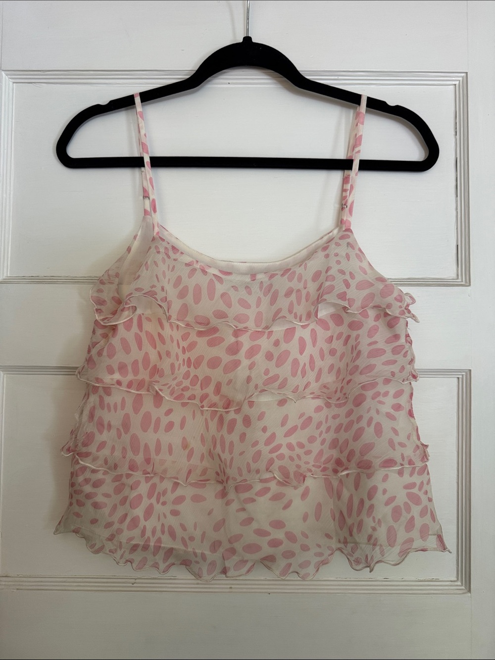 Trina Turk Small Y2K Pink White Polka Dot Silk Layered Tank Top